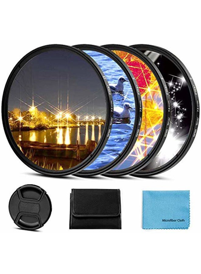 Sedremm 72mm Star Filter 4 Pieces Starburst Lens Filter(4 Points,6 Points,8 Points,12 Points) with Centre Pinch Lens Cap for Canon Nikon Sony Olympus Pentax and Other DSLR Cameras + 4 Slot Filter Pouch - Image 1