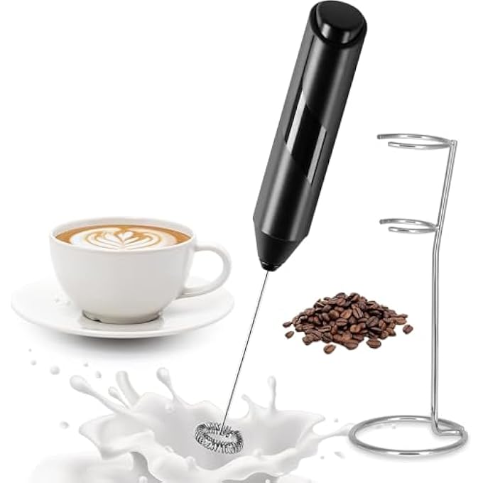ايه دبليو اتش  مجموعة صانع رغوة الحليب المحمولة مع حامل من الفولاذ المقاوم للصدأ للقهوة واللاتيه والماتشا والفرابيه والشوكولاتة الساخنة خلاط مشروبات كهربائي قوي للاستخدام المنزلي والسفر - Image 1