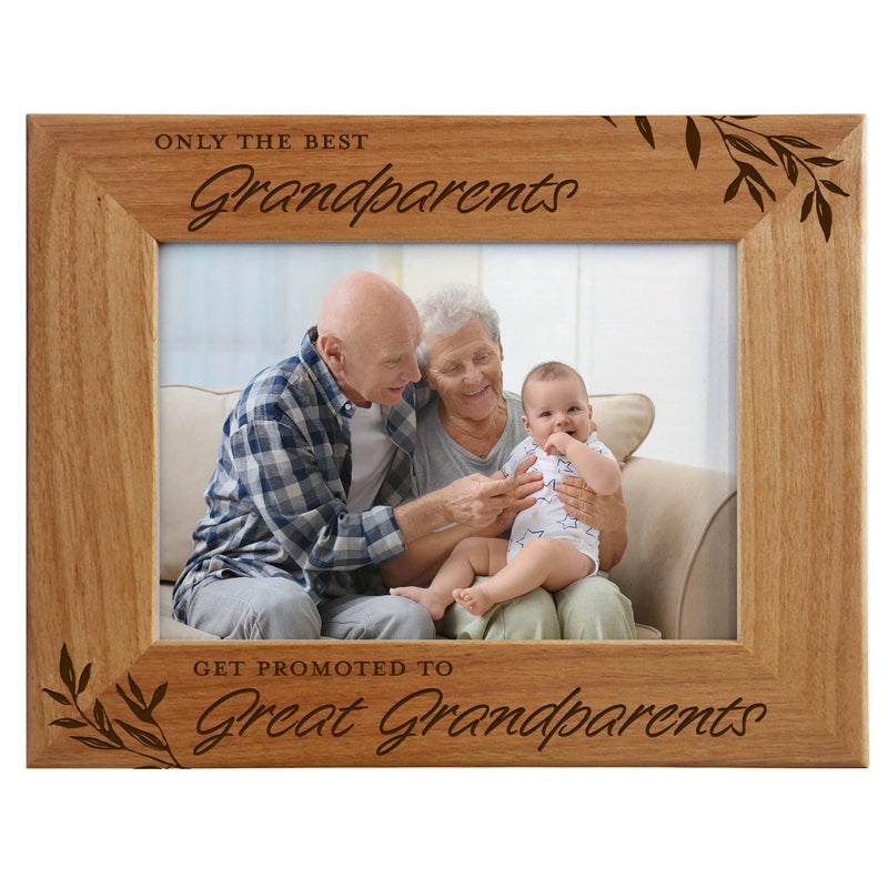 Cedar Crate Market  Only the Best Grandparents get Promoted to Great Grandparents Engraved Natural Wood Photo Frame Fits 5x7 Portrait Grandparents Day Grandma Gifts Grandpa Gifts 5x7 Horizontal