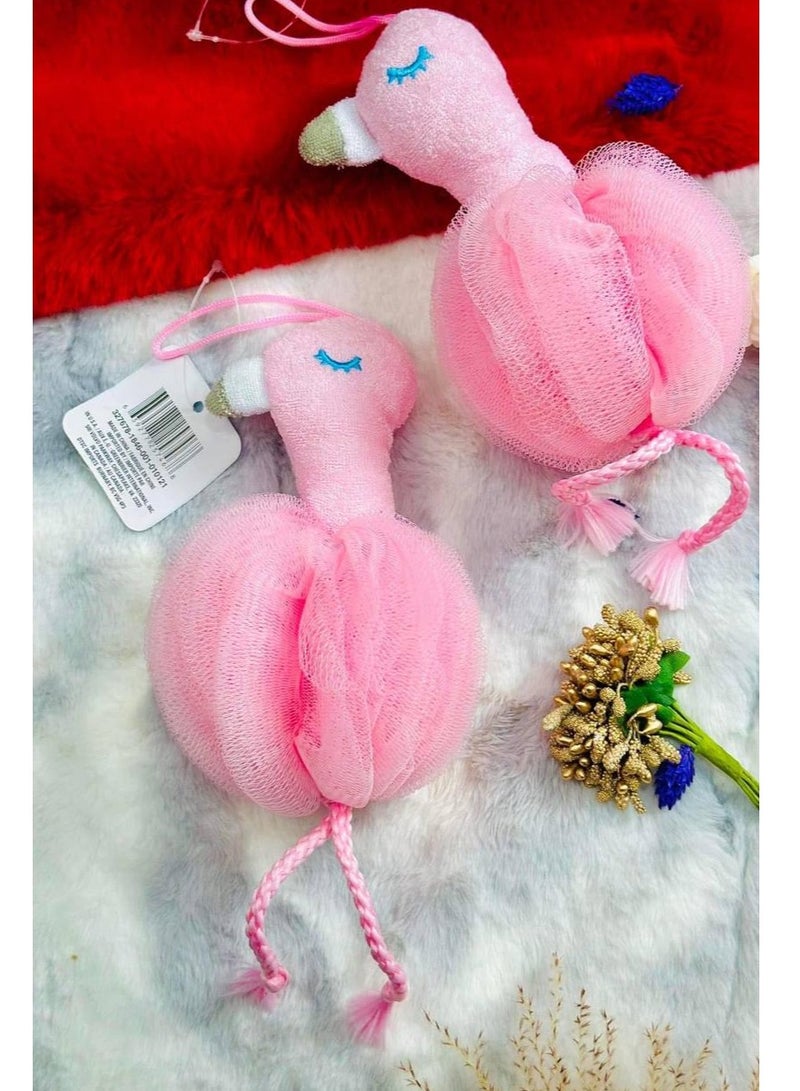 Flamingo-Shaped Bath Loofah – Mesh Shower Sponge
