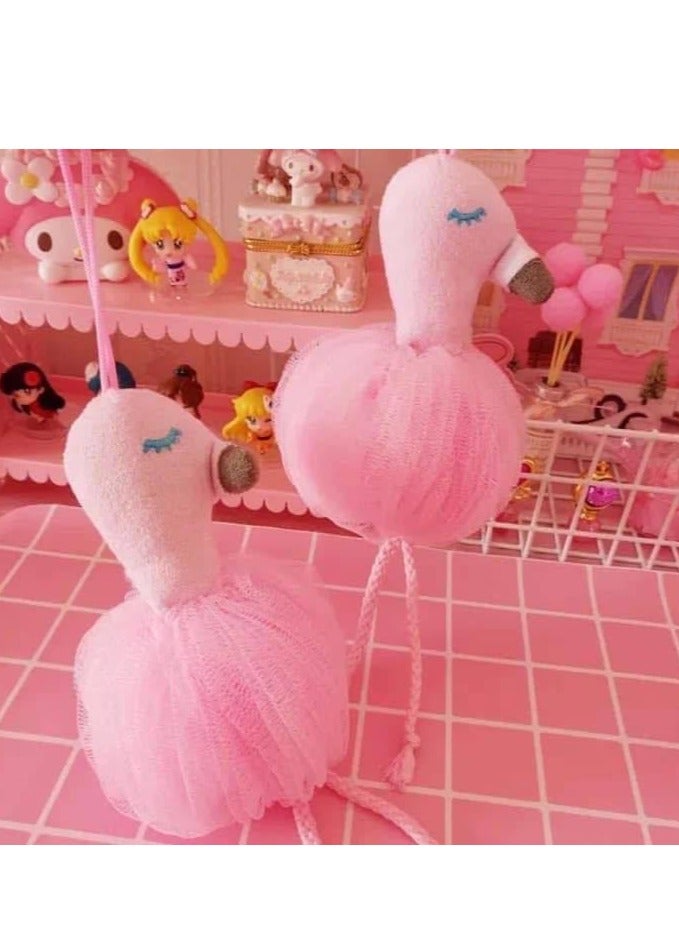Flamingo-Shaped Bath Loofah – Mesh Shower Sponge