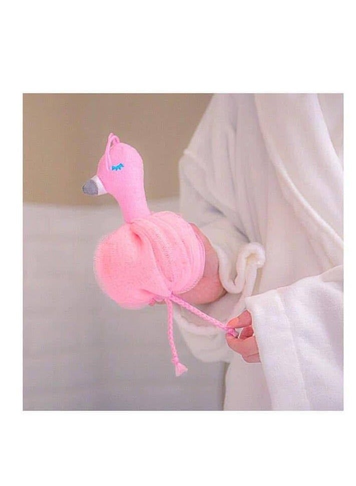 Flamingo-Shaped Bath Loofah – Mesh Shower Sponge