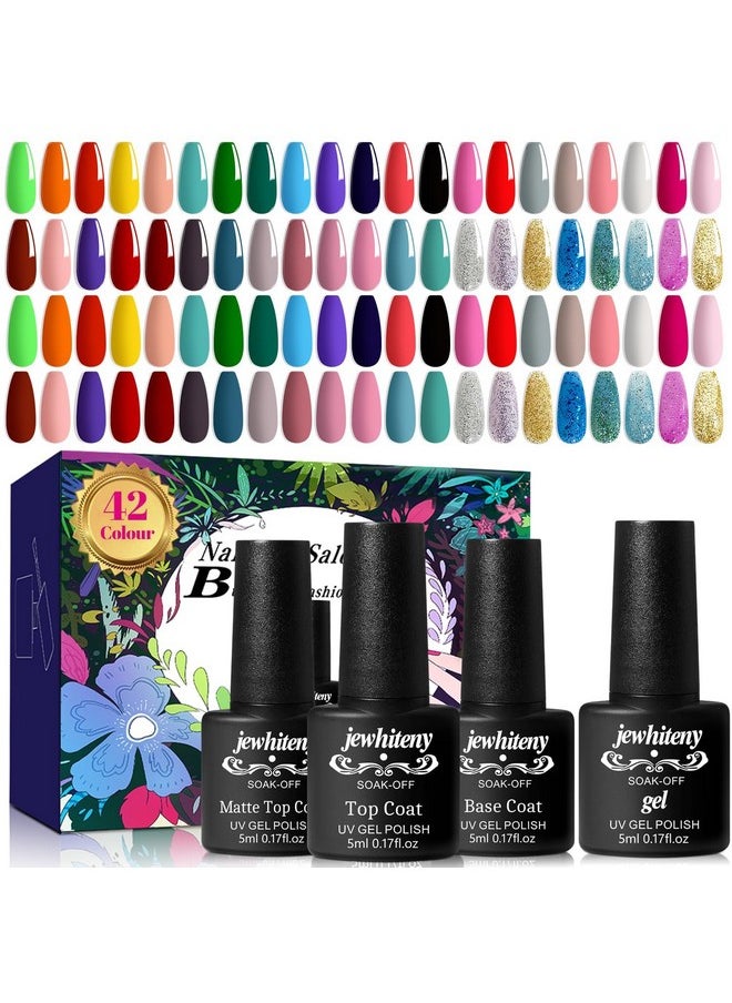 JEWHITENY JEWHITENY 45 PCS Gel Nail Kit with 42 Colors Nail Polish Set Green Blue Red Pink Collection Gifts for Women  - Image 1