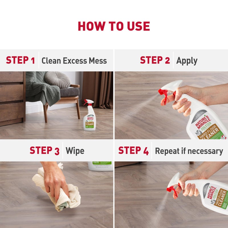 Nature's Miracle منظف الأرضيات الصلبة من ناتشرز ميراكل، 24 أونصة، مزيل للبقع والروائح ذو عمل مزدوج يزيل البقع والروائح الصعبة من الحيوانات الأليفة على الأسطح الخشبية المغلقة والأرضيات الصلبة. - Image 4