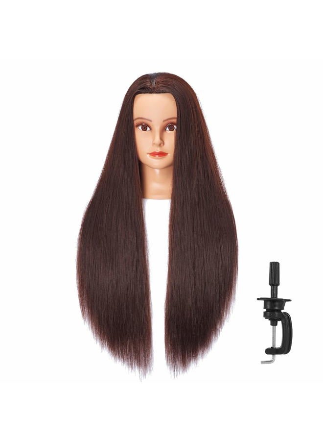 Hairlink 26-28'' Mannequin Head Synthetic Fiber Hair Styling Training Head Dolls for Cosmetology Manikin Maniquins Practice Head with Stand (6611LB0420) - Image 1