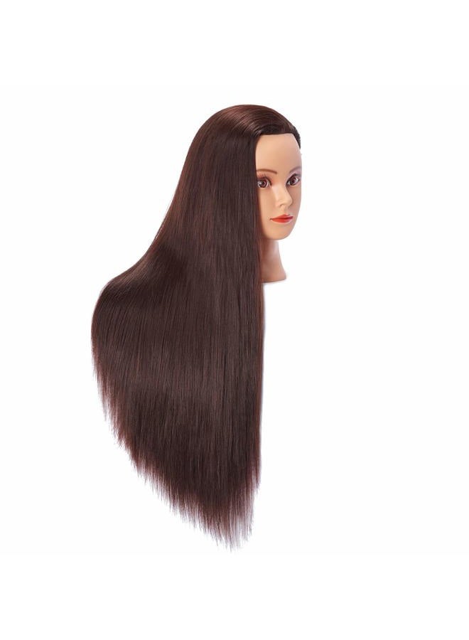 Hairlink 26-28'' Mannequin Head Synthetic Fiber Hair Styling Training Head Dolls for Cosmetology Manikin Maniquins Practice Head with Stand (6611LB0420) - Image 2