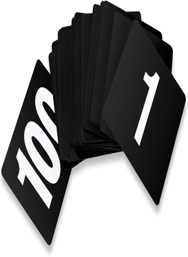 New Star Foodservice 23084 1-100 Double Side Plastic Table Numbers, 4" x 4" Inch, Light Grey on Black - Image 1