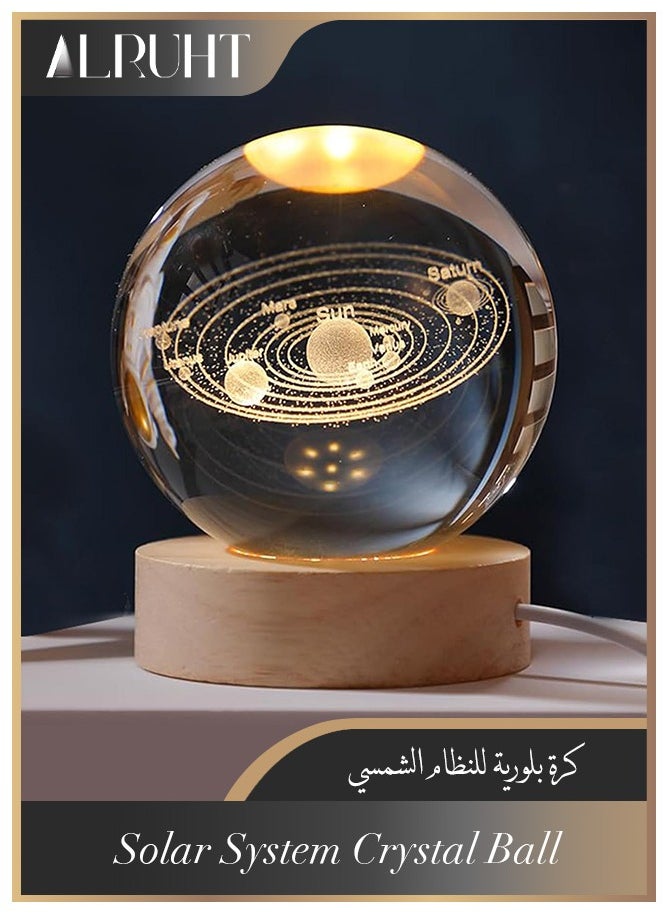 الروهيت - مصباح ليلي ثلاثي الأبعاد على شكل كرة بلورية، مصباح LED شفاف على شكل مجرة ​​مع قاعدة خشبية، مصباح ليلي على شكل كرة زجاجية مع مفتاح لمس، مصباح LED للمراهقين والأولاد والبنات، نموذج النظام الشمسي - Image 1