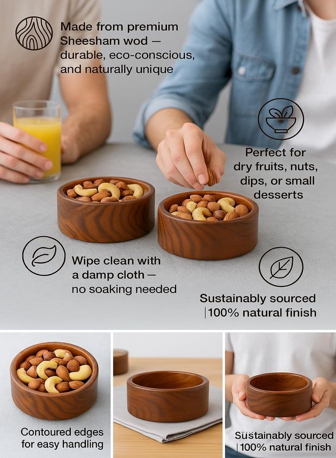 WOODKIT Wooden Mini Bowls for Dips,Chutney,Condiments,Nut,Candy | Wooden Small Bowl Set (Sheesham Set of 2) - Image 4
