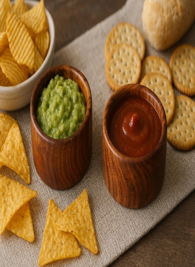 WOODKIT Wooden Mini Bowls for Dips,Chutney,Condiments,Nut,Candy | Wooden Small Bowl Set (Sheesham Set of 2) - Image 3