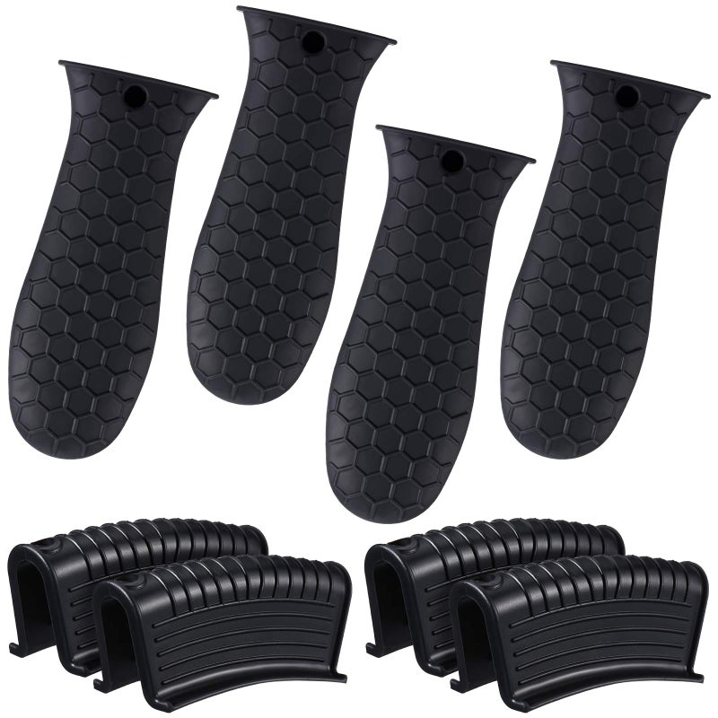Patelai 8 Pcs Silicone Pot Holders Set Cast Iron Handle Cover Heat Resistant Pot Handle Covers Potholder Non Slip Reusable Pan Sleeve for Frying Pan Kitchen Supplies(Black) - Image 1