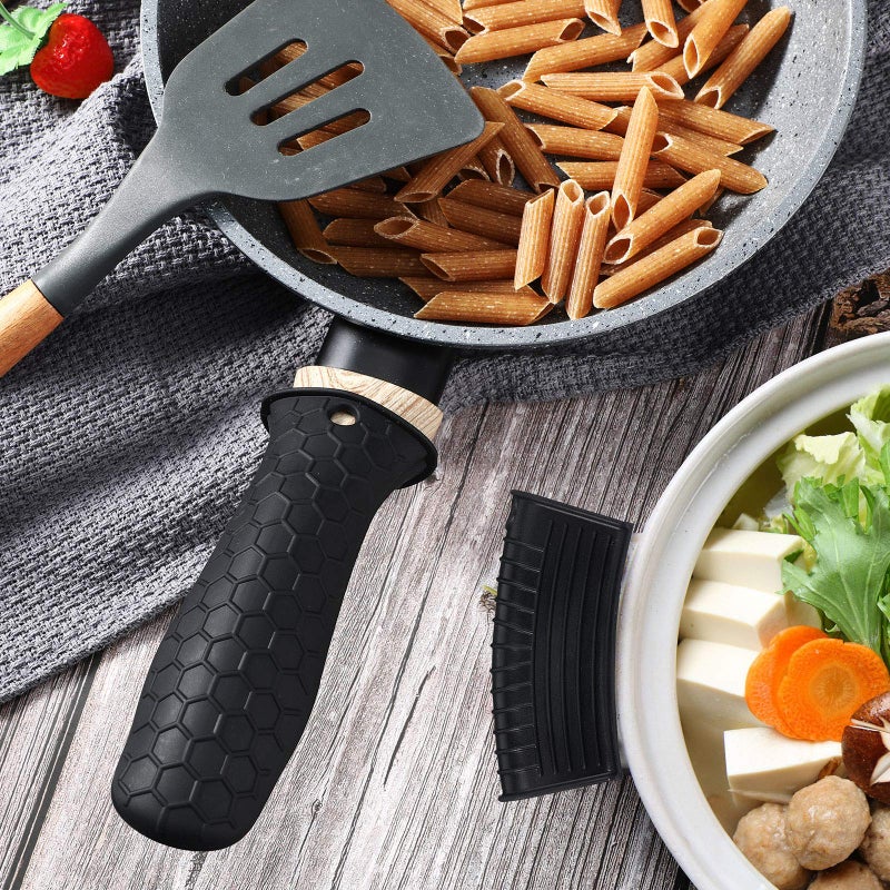 Patelai 8 Pcs Silicone Pot Holders Set Cast Iron Handle Cover Heat Resistant Pot Handle Covers Potholder Non Slip Reusable Pan Sleeve for Frying Pan Kitchen Supplies(Black) - Image 5