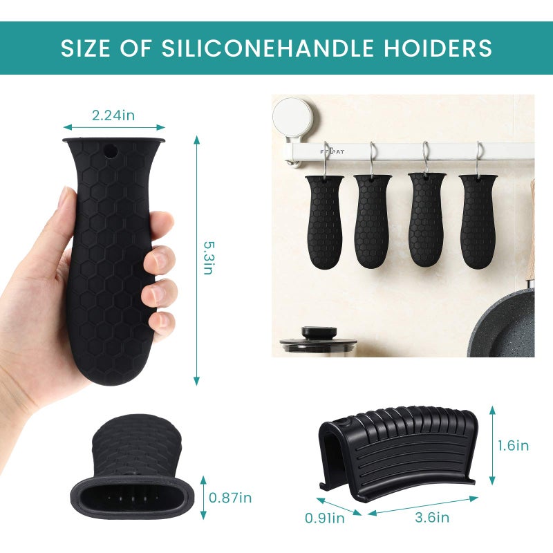 Patelai 8 Pcs Silicone Pot Holders Set Cast Iron Handle Cover Heat Resistant Pot Handle Covers Potholder Non Slip Reusable Pan Sleeve for Frying Pan Kitchen Supplies(Black) - Image 2