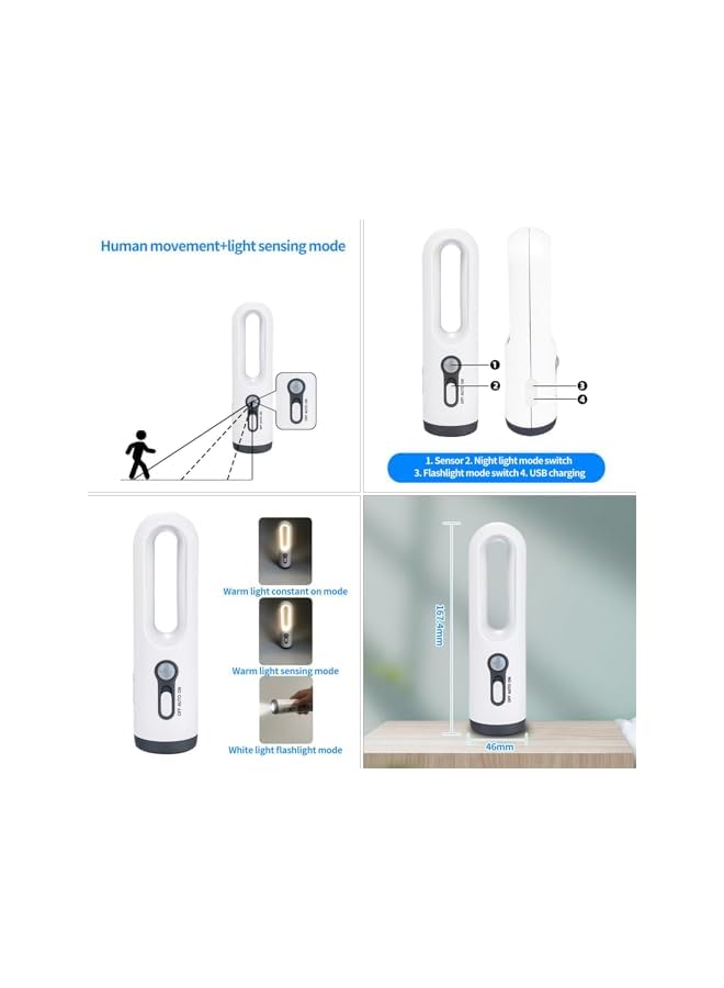 PROMASS promass LED Rechargeable Bedside Flashlight with Motion Sensor, Outdoor Portable White Light and Warm Light Two In One Multifunctional Light, Camping Learning Homework Eye Protection Night Light.  - Image 3