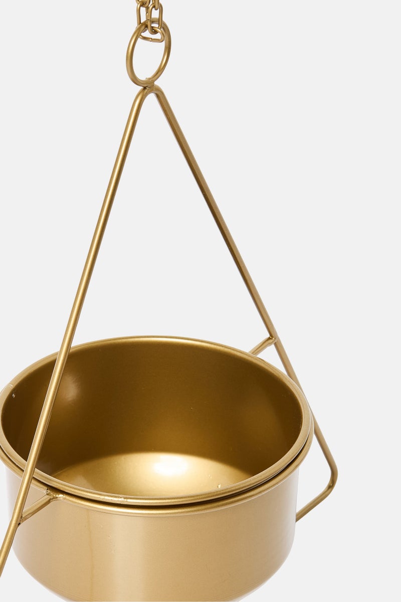 Evila Originals Triangular Decorative Payanda Hanging Plant Pot, Gold  - Image 3