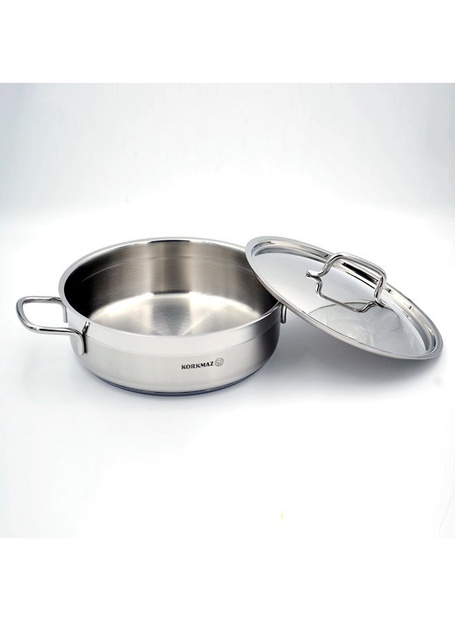 Alfa Low Casserole with Lid 28x9 cm / 5.5L |  Stainless Steel Tri-Ply Sandwich Base | Induction Compatible Stock Pot | Silver - KA1027 Silver Silver 28x9cm - Image 3