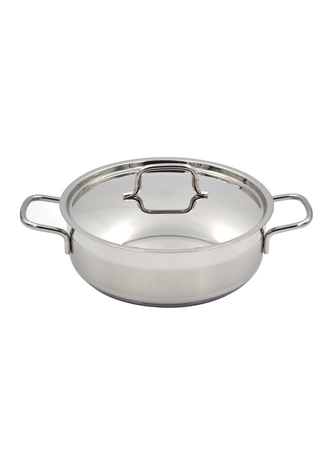 Alfa Low Casserole with Lid 28x9 cm / 5.5L |  Stainless Steel Tri-Ply Sandwich Base | Induction Compatible Stock Pot | Silver - KA1027 Silver Silver 28x9cm - Image 1