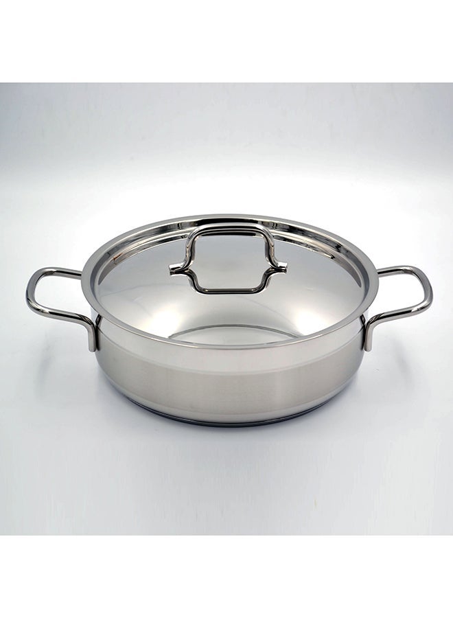 Alfa Low Casserole with Lid 28x9 cm / 5.5L |  Stainless Steel Tri-Ply Sandwich Base | Induction Compatible Stock Pot | Silver - KA1027 Silver Silver 28x9cm - Image 2