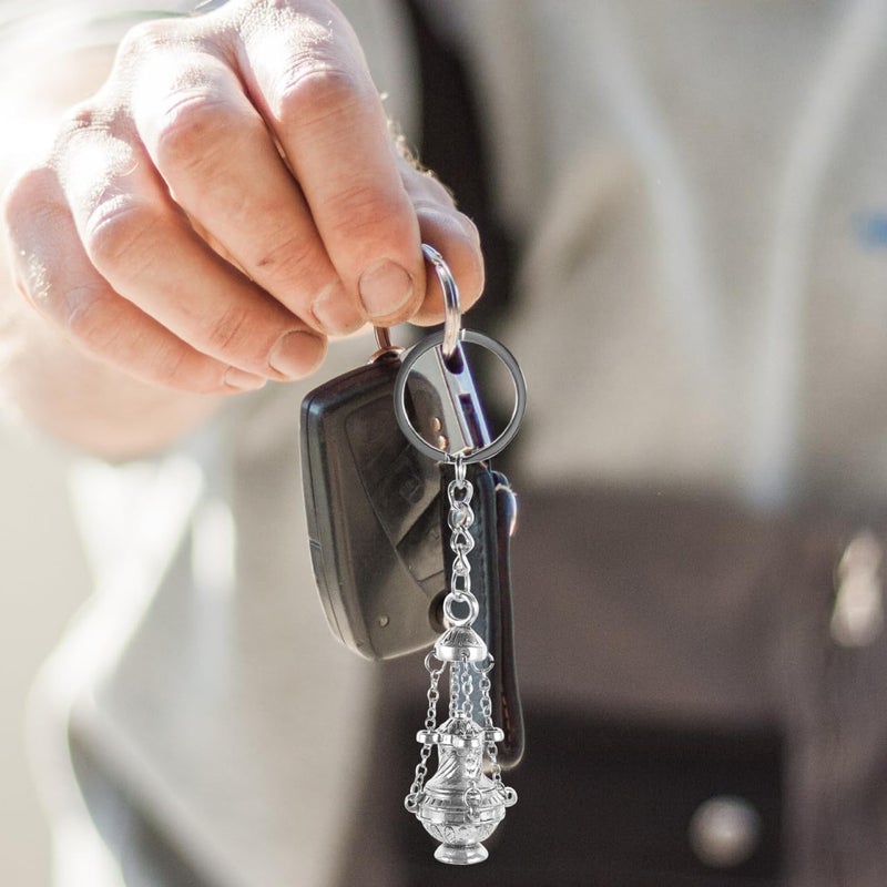 5 Pieces Incense Burner Keychain Delicate Hanging for Keys and Bags Elegant Keychain Accessories for Daily Use and Gifts/Silver - Image 4
