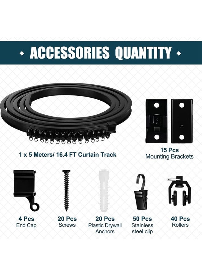 WALALLA Curved Ceiling Curtain Track Bendable Mount for Curtain Rail Bunk Bed Bay Window Room Divider Flexible Straight (Black,5 m/ 16.4 ft) - Image 2