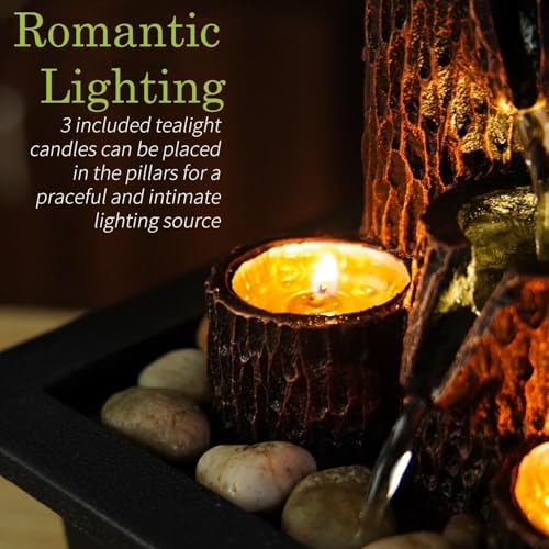 Seven Moon Plastic Tabletop Water Fountain Home Decor Ornaments Living Room Office Waterfall Fountains With 3 Tea Light Candlestick Holder Deep Basin And Natural River Indoor Zen Relaxation 7Mwf04 - Image 5