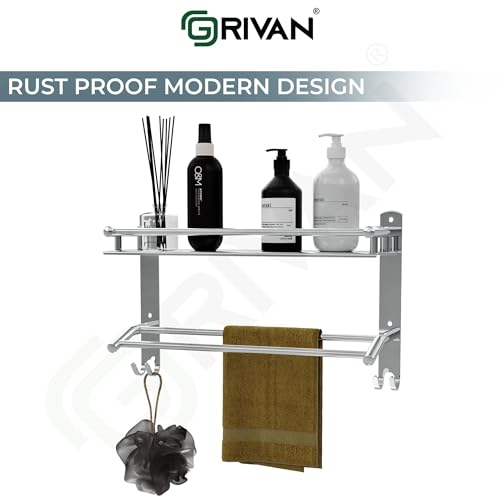 GRIVAN Multipurpose Stainless Steel Single Layer Shelf with Towel Rod I Multipurpose Wall Mount Bath Shelf Organizer l Bathroom Shelf and Rack I Bathroom Accessories - Chrome Finish, Silver - Image 5