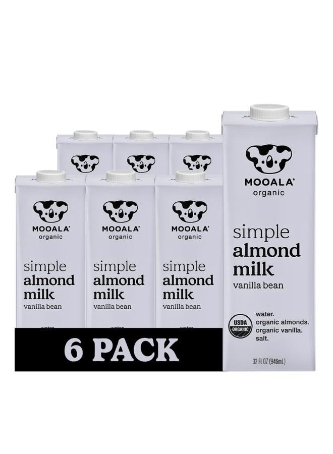 Mooala Organic Simple Almond Milk Vanilla, 32oz - 4 Ingredient, Shelf Stable, No Gums, No Oils, No Fillers, Unsweetened, Non-GMO, No Additives, Dairy Free Plant Based Milk, 6 pack - Image 1