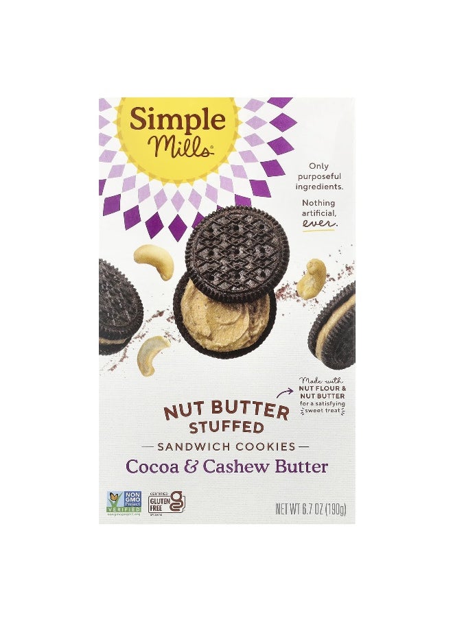 Simple Mills Simple Mills, Nut Butter Stuffed Sandwich Cookies, Cocoa & Cashew Butter, 6.7 oz (190 g)  - Image 1