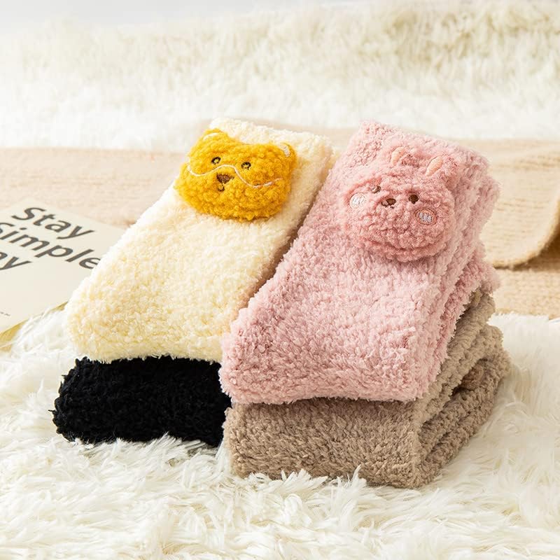 Fuzzy Animal Socks, Soft Coral Fleece 3D Animal Cartoon Socks, Funny Cute Fluffy Animal Plush Warm Winter Slipper Cozy Socks 7pairs-a - Image 4