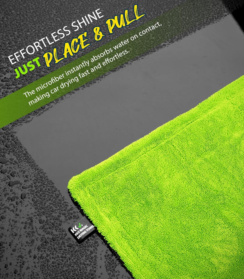 KKV Full-Sized SUV Drying Towel, 48â€x24â€ Dual Sided Microfiber Car Cleaning Towel with Twisting Yarn Technique, 1400GSM Super Absorbent, Scratch-Free, Machine Washable (Darkgray-GreenYellow) - Image 5