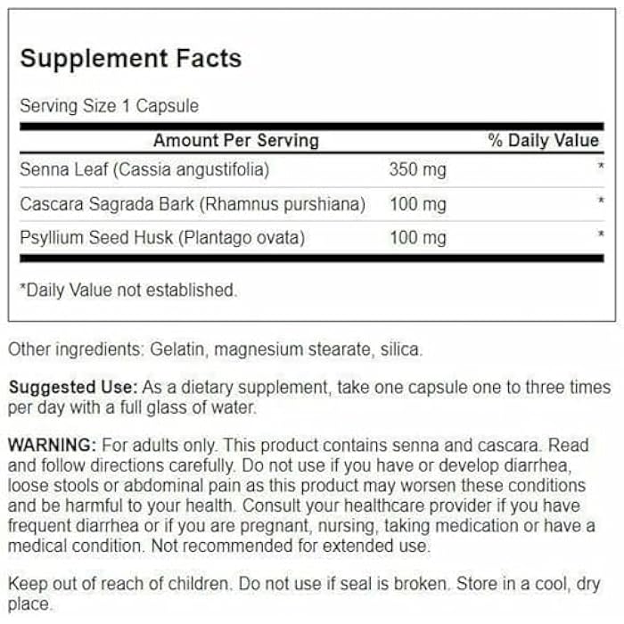 Swanson Senna Psyllium Cascara Complex GI Tract Regularity Support 90 Capsules - Image 2