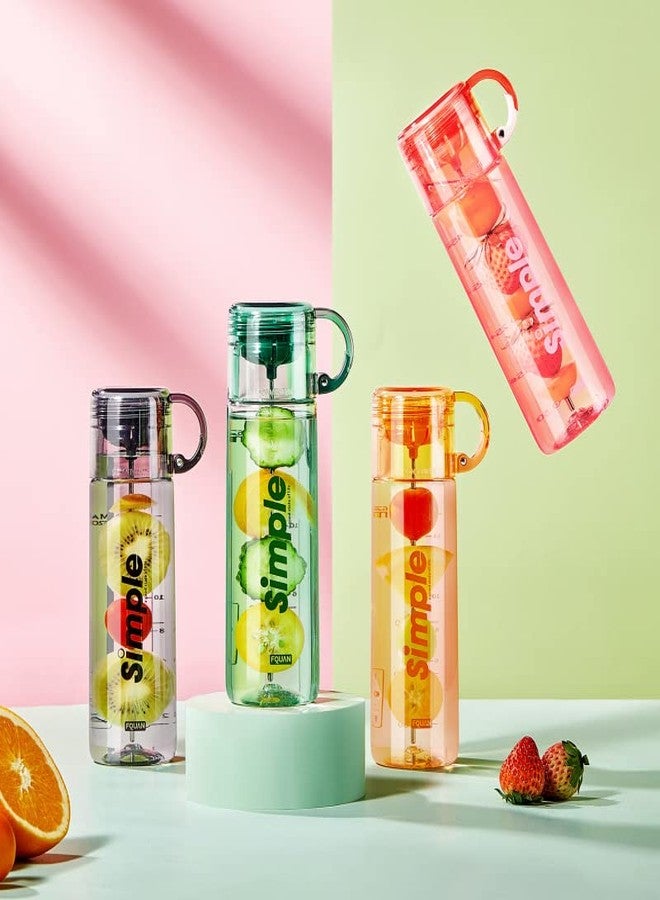 TEMSON Fruit Infuser Detox Water Bottle, BPA-Free Stylish Water Bottle with Rod & ebook, Fruit Detox Bottle for Girls,Kids Water Bottle - 620 ML (FQ-3150) (Pink) - Image 1