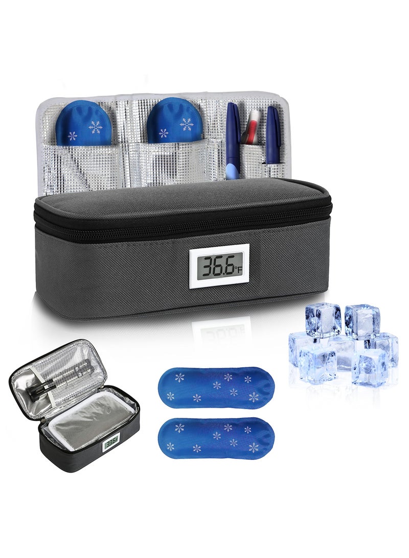 SOLARAE Insulin Cooler Travel Case with Temperature Display, Insulated Diabetic Supplies Organizer Bag with 2 Medication Cooler Bag Diabetic Medication Travel Bag for Insulin pens TSA Approved (Gray) - Image 1