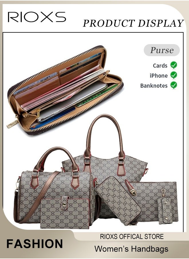 RIOXS Women Fashion Bags 6pcs Handbags Large Capacity Satchel Purses and Handbags for Women Vintage Printing Shoulder Tote Bags and Wallets  - Image 1