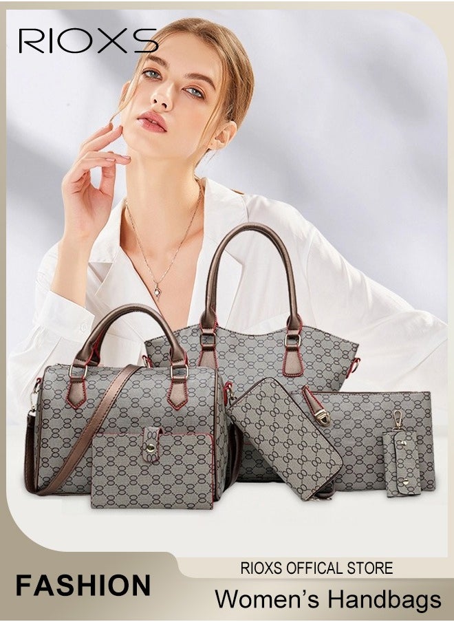 RIOXS Women Fashion Bags 6pcs Handbags Large Capacity Satchel Purses and Handbags for Women Vintage Printing Shoulder Tote Bags and Wallets  - Image 2