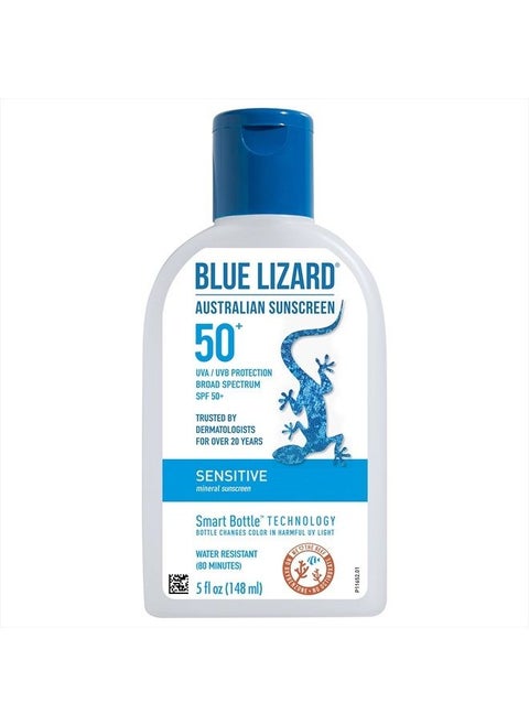 Sensitive Mineral Sunscreen with Zinc Oxide, SPF 50+, Water Resistant, UVA/UVB Protection with Smart Bottle Technology - Fragrance Free, 5 oz