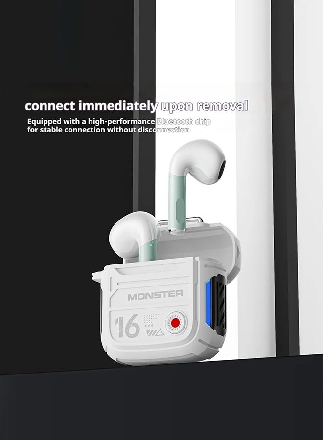 مونستر سماعات أذن لاسلكية للألعاب، بلوتوث 5.4، مشغل 13 مم، إلغاء الضوضاء النشط، زمن انتقال منخفض للموسيقى/الألعاب، مقاومة للعرق (أبيض) - Image 4