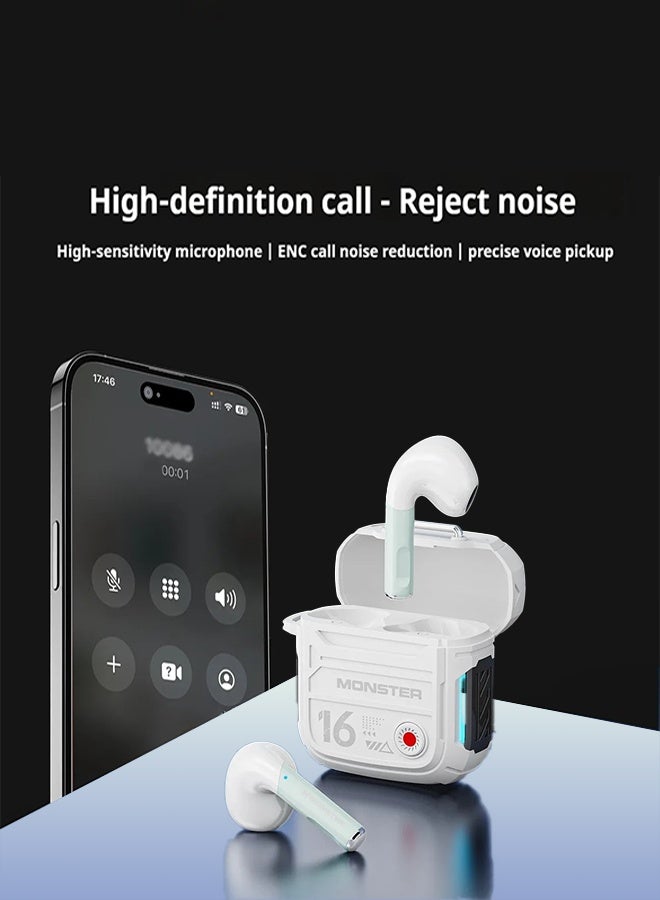 مونستر سماعات أذن لاسلكية للألعاب، بلوتوث 5.4، مشغل 13 مم، إلغاء الضوضاء النشط، زمن انتقال منخفض للموسيقى/الألعاب، مقاومة للعرق (أبيض) - Image 3
