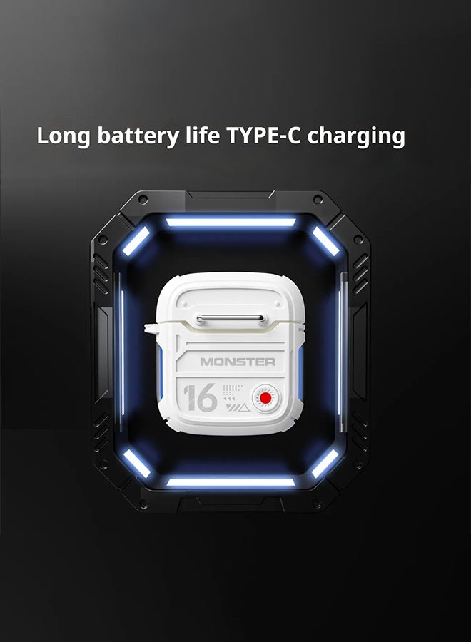 مونستر سماعات أذن لاسلكية للألعاب، بلوتوث 5.4، مشغل 13 مم، إلغاء الضوضاء النشط، زمن انتقال منخفض للموسيقى/الألعاب، مقاومة للعرق (أبيض) - Image 2