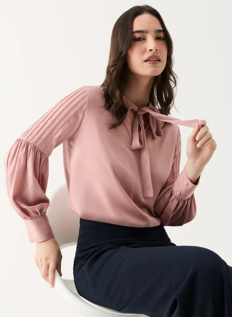 Zigzag Pintucked Lantern Long Sleeve Top