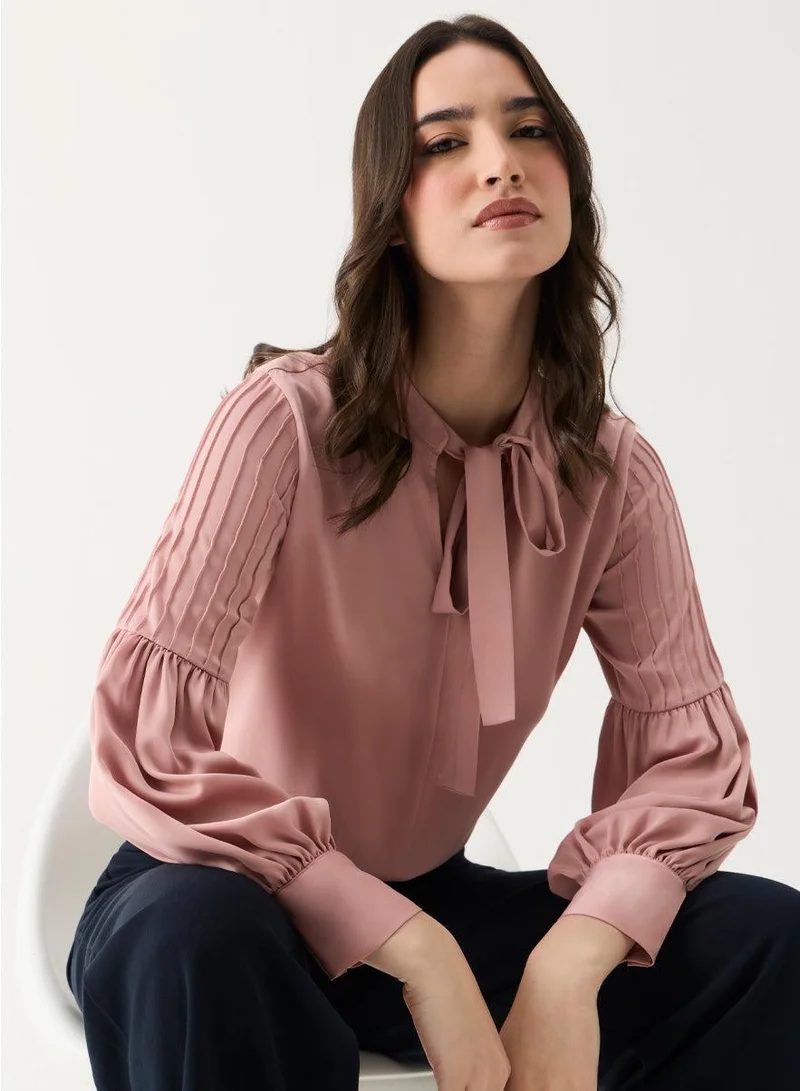 Zigzag  Pintucked Lantern Long Sleeve Top for Women | Best Price UAE