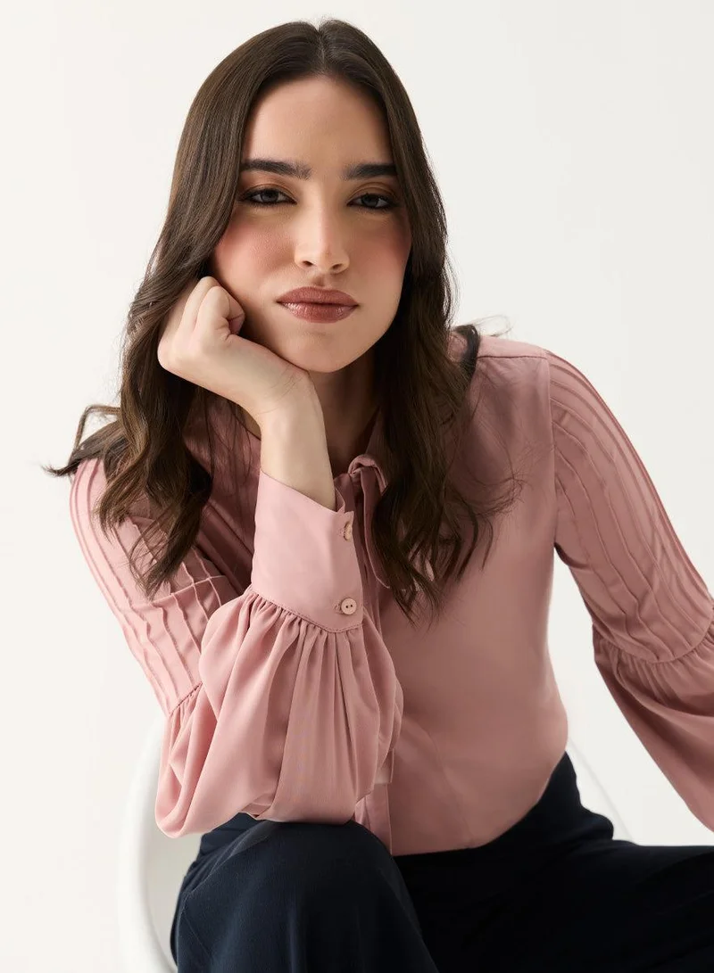 Zigzag  Pintucked Lantern Long Sleeve Top for Women | Best Price UAE