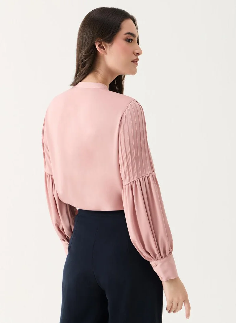 Zigzag  Pintucked Lantern Long Sleeve Top for Women | Best Price UAE