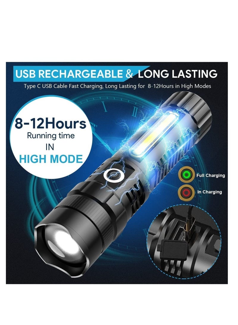 مصباح يدوي LED قابل للشحن بسعة 4500 لومن عالية، مزود بتقنية XHP70.2 لإضاءة قوية، مع قوة جذب مغناطيسية، مصاحب بمصابيح جانبية، يمكن تطويره، مقاوم للماء، بأربع وضعيات، مصباح يدوي تكتيكي قوي وقابل لإعادة - Image 3