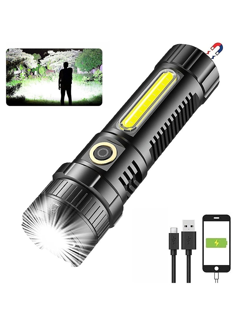 مصباح يدوي LED قابل للشحن بسعة 4500 لومن عالية، مزود بتقنية XHP70.2 لإضاءة قوية، مع قوة جذب مغناطيسية، مصاحب بمصابيح جانبية، يمكن تطويره، مقاوم للماء، بأربع وضعيات، مصباح يدوي تكتيكي قوي وقابل لإعادة - Image 1