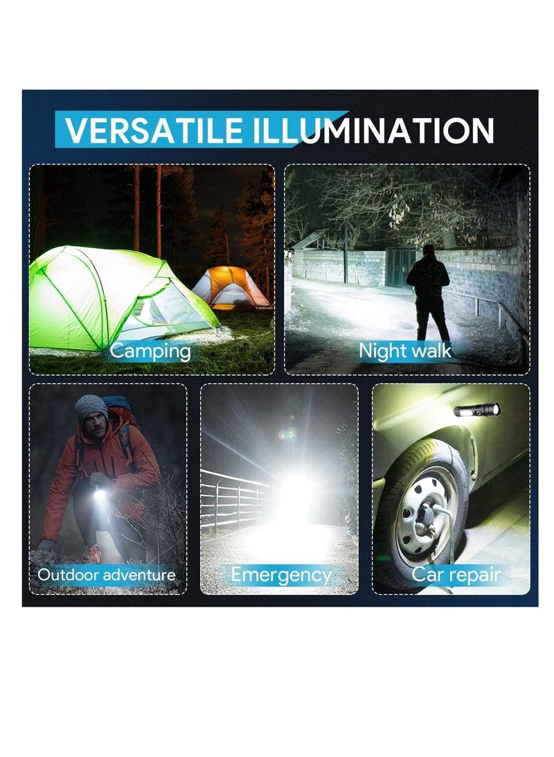 مصباح يدوي LED قابل للشحن بسعة 4500 لومن عالية، مزود بتقنية XHP70.2 لإضاءة قوية، مع قوة جذب مغناطيسية، مصاحب بمصابيح جانبية، يمكن تطويره، مقاوم للماء، بأربع وضعيات، مصباح يدوي تكتيكي قوي وقابل لإعادة - Image 4