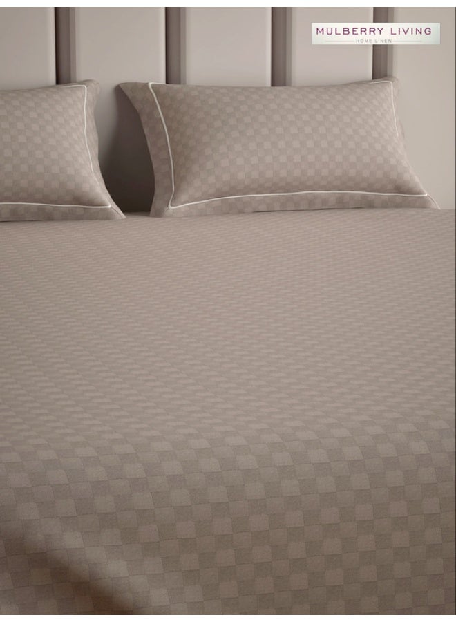 MULBERRY LIVING 100% Cotton - 300Tc Urban Grid King Size (180X200 Cms) Fitted Bedsheet With 2 Pillow Covers (50X75 Cm) - Mocha - Image 3