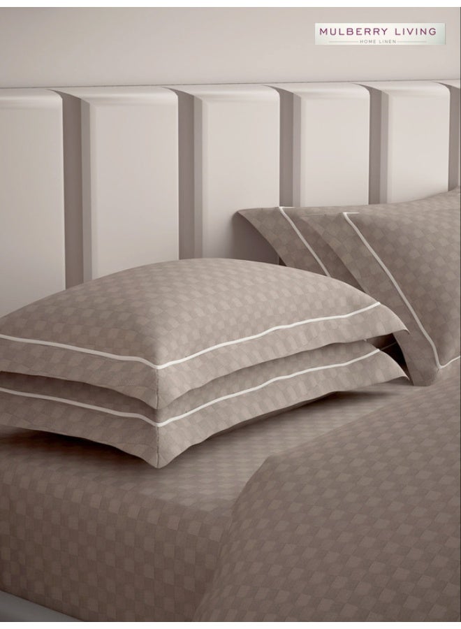 MULBERRY LIVING 100% Cotton - 300Tc Urban Grid King Size (180X200 Cms) Fitted Bedsheet With 2 Pillow Covers (50X75 Cm) - Mocha - Image 5