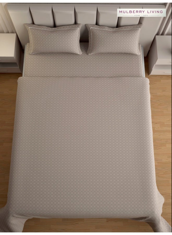 MULBERRY LIVING 100% Cotton - 300Tc Urban Grid King Size (180X200 Cms) Fitted Bedsheet With 2 Pillow Covers (50X75 Cm) - Mocha - Image 4
