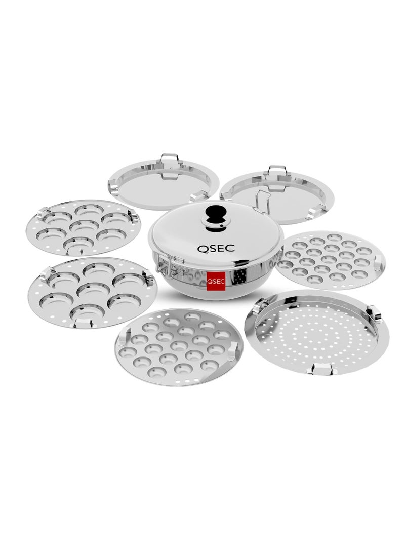 QSEC - QSEC Stainless Steel Induction base Idli Maker Multi Kadai Idli Steamer & idli Cooker with 7 Plates | 2 Mini Idli | 2 idli | 2 Dhokla | 1 Momo… - Image 1